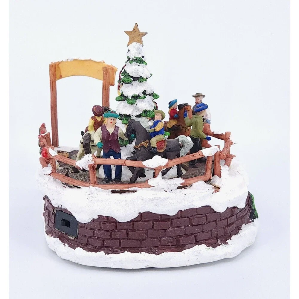 Vtg Holiday Time Cowboy Christmas Pony Ride Animated Lighted Boxed Works